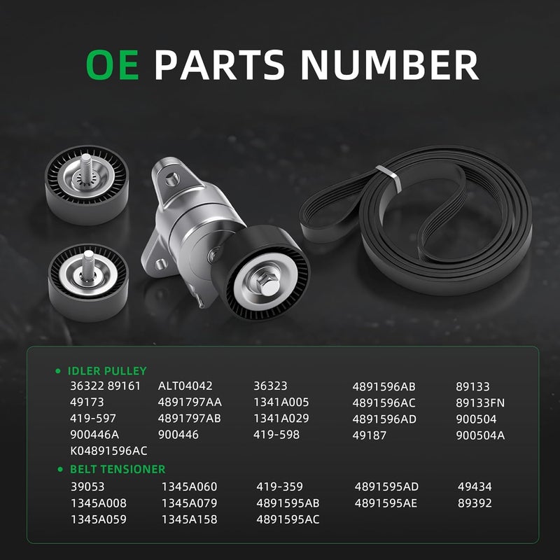 Riyhch 4PCS Drive Belt Tensioner Kit (with Belt) for Jeep Patriot Compass, for Dodge Avenger Caliber Journey 2008-2017, for Chrysler 200 Sebring 2007-2014, 1.8L/2.0L/2.4L L4, OE 39053 36322 36323 - Image 3